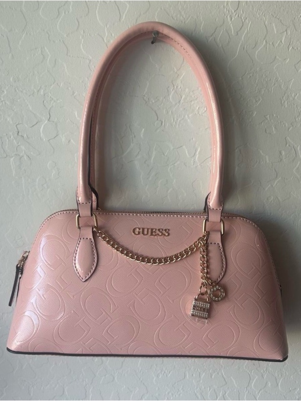 GUESS Pink Logo-Embossed Chain Satchel